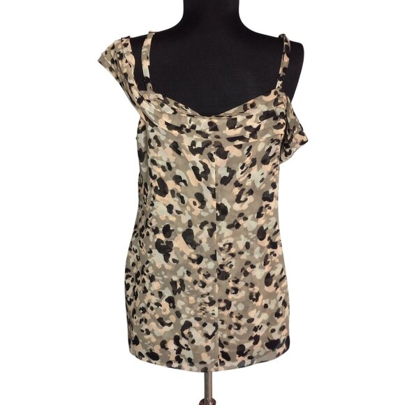 Cabi Size S Tank Top Camouflage Print Tiered Cold Shoulder Pleated Sheer 5360 - Picture 3 of 11
